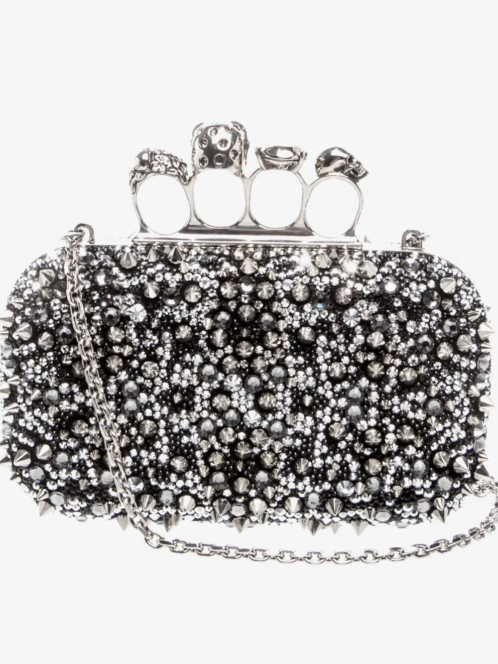 Alexander McQueen Studded crystal-embellished satin clutch - knuckle skulls - Picture 2 of 6